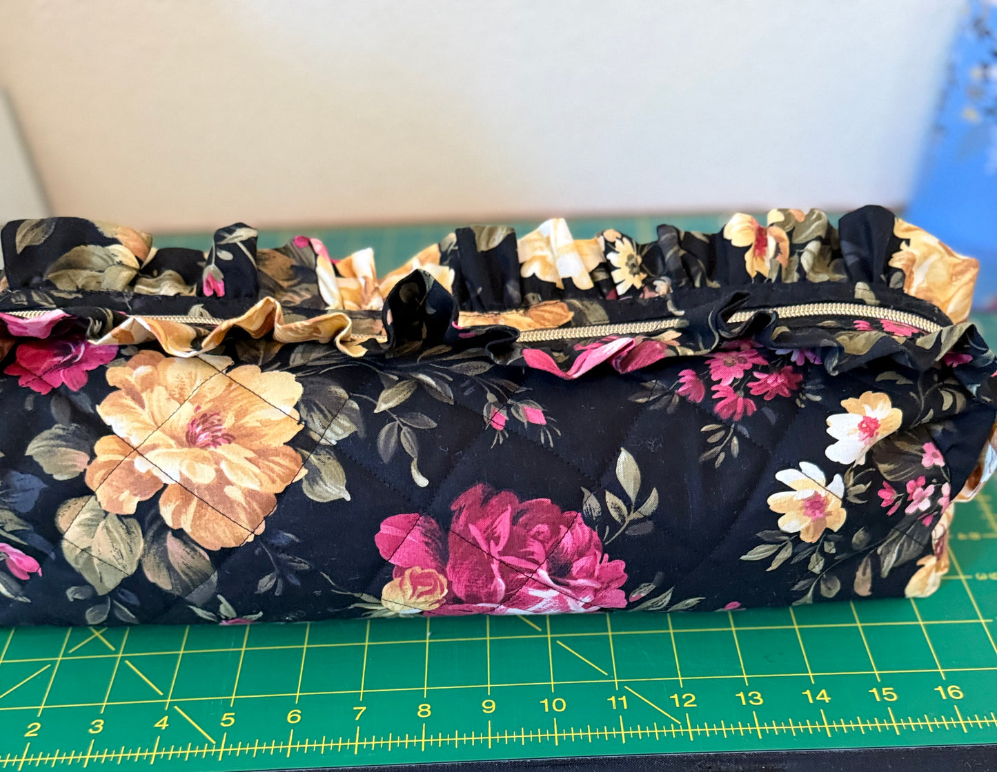 Quilted Ruffled Hair Tool Cosmetic Bag